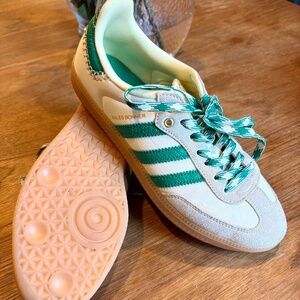Adidas x Wales Bonner Collab Green + Cream Sambas, size 8